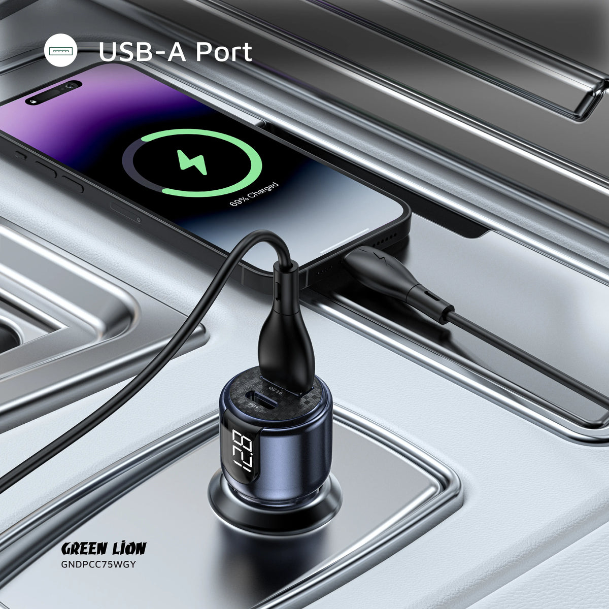 Green Lion Dual Port Car Charger PD+QC 75 W - Grey – image 11