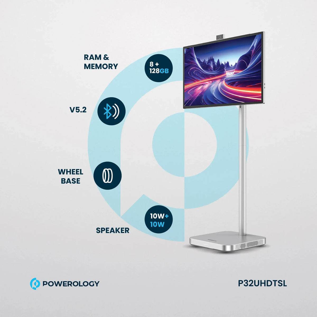 Powerology Android 32” UHD 60 Hz Tabletwith Stand 8+128 GB - Silver – image 5