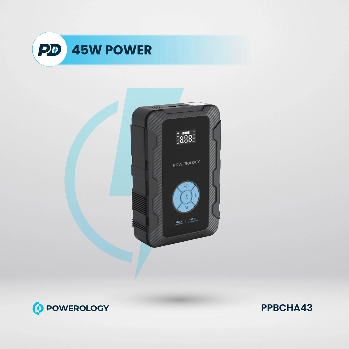 Powerology 20000 m Ah Power Bank Jump Start Air Compressor - Black – image 6