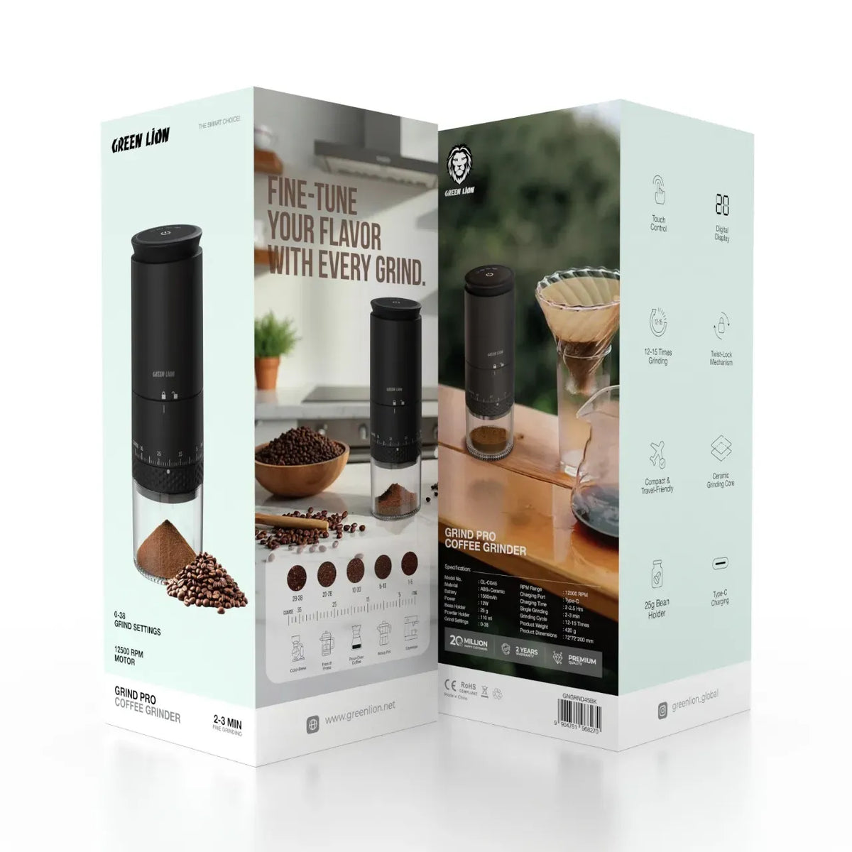 Green Lion Grind Pro Coffee Grinder Rechargeable Black – image 8