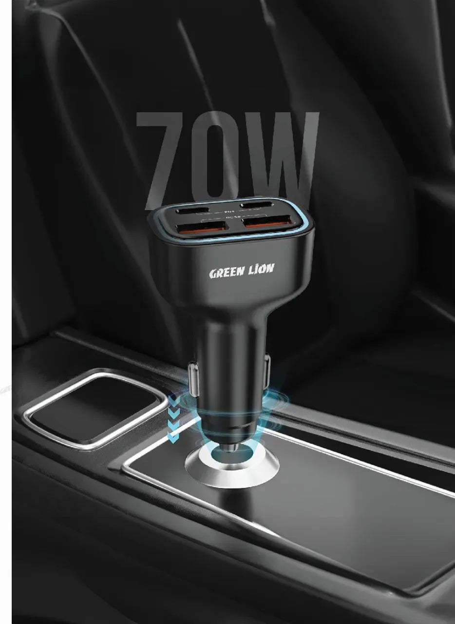 Green Lion Quad Port 70w Car Charger Black – image 15