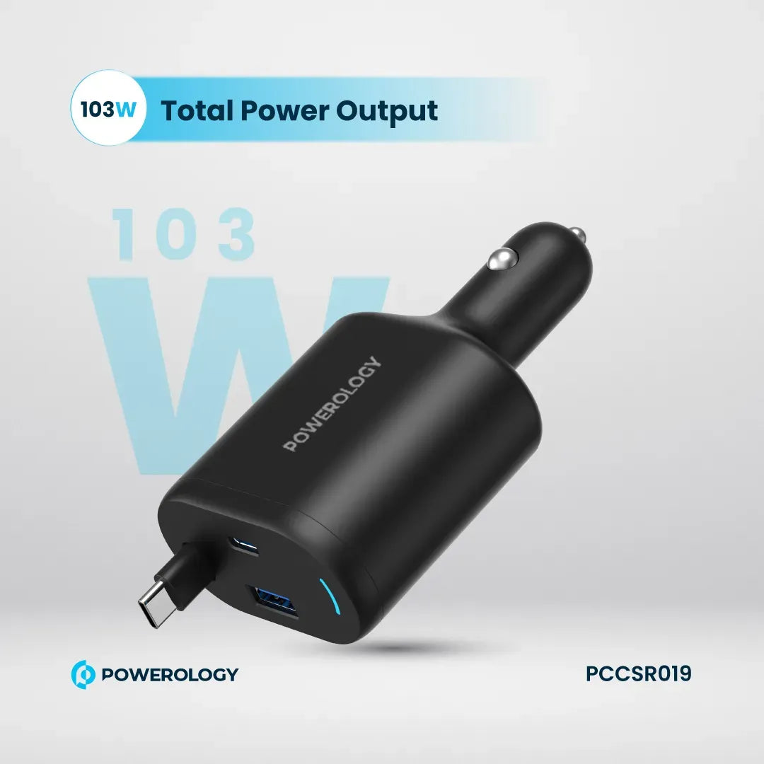 Powerology Type C Retractable Car Charger 103w Black – image 15