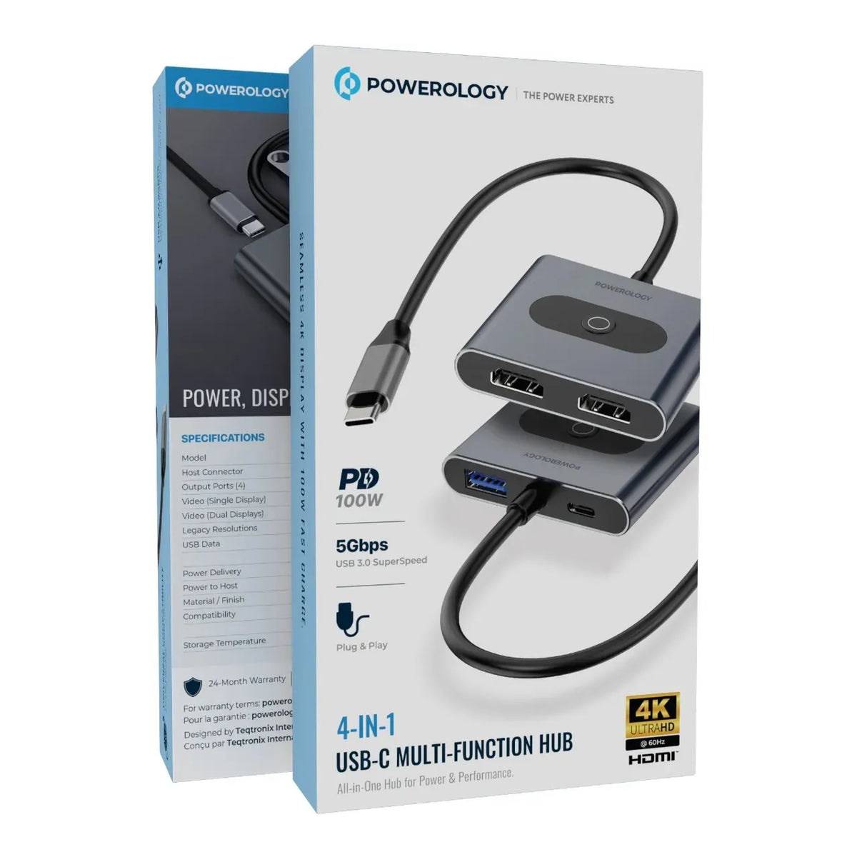 Powerology 4 in 1 USB C Multi Function Hub Gray – image 4