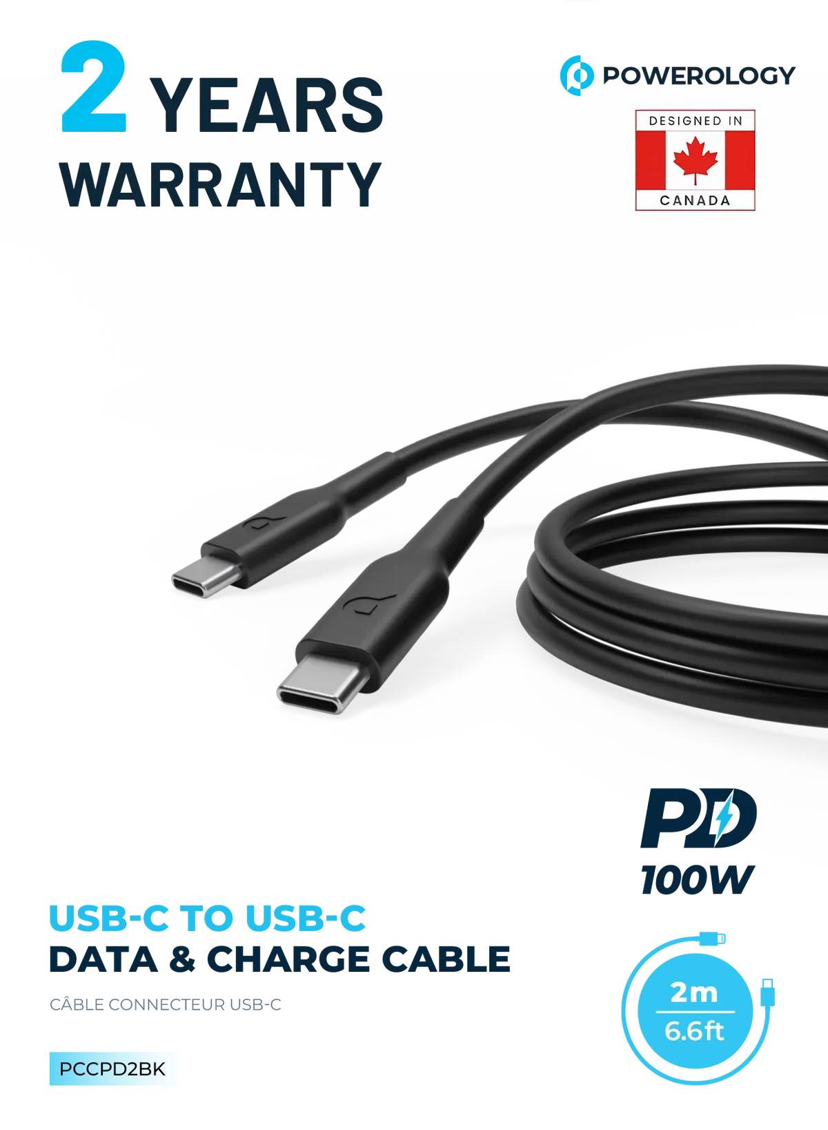 Powerology Pvc Type C to Type C PD Cable 2m Fast Charge – image 10