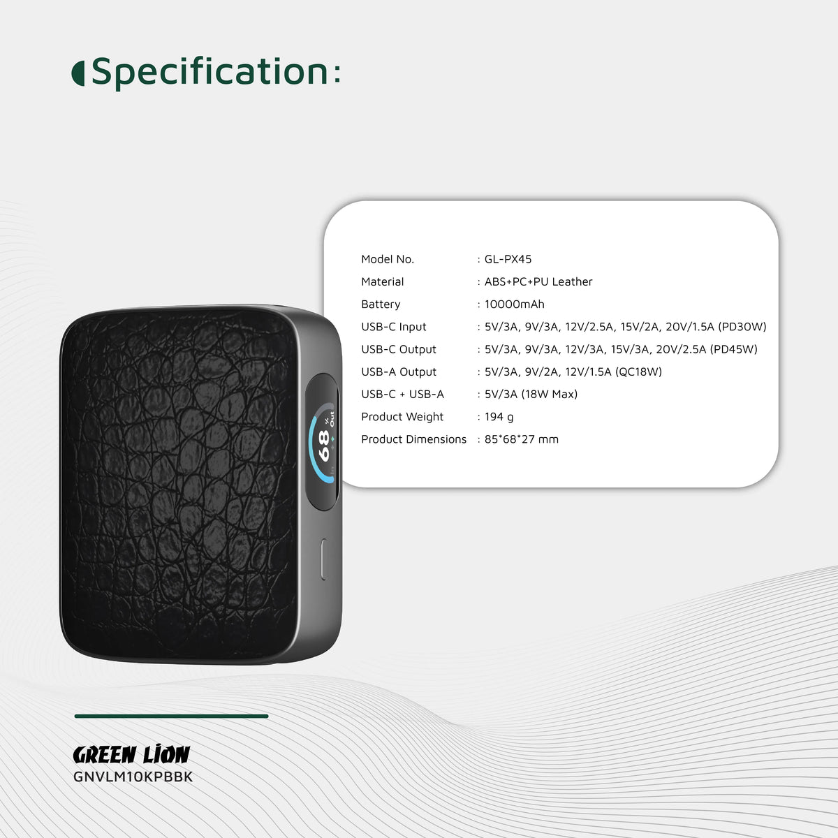 Green Lion Valmont 10000mAh Power Bank PD 45w Black – image 15