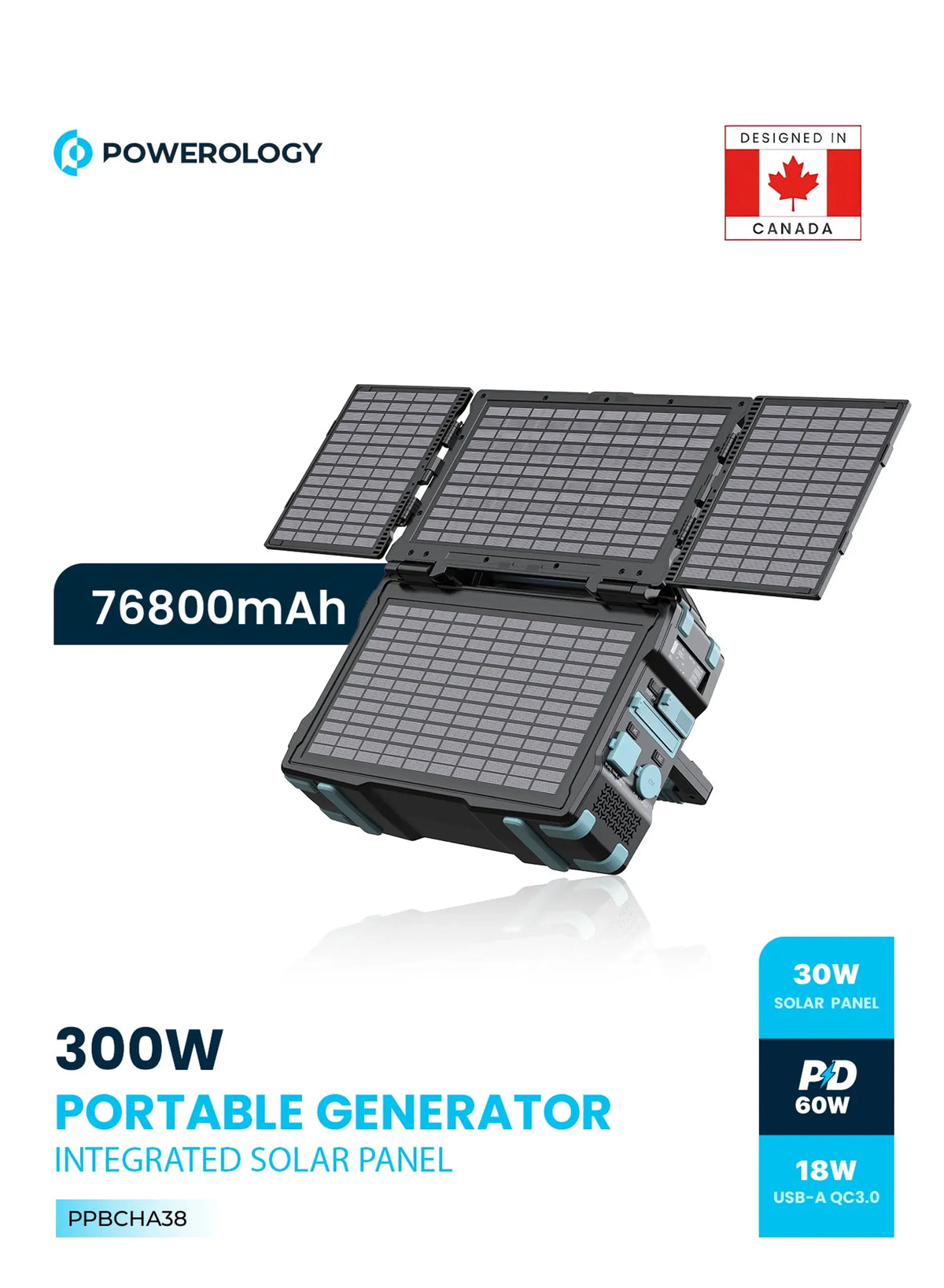Powerology Portable Solar Power Generator 284wh 300w QC Black – image 1