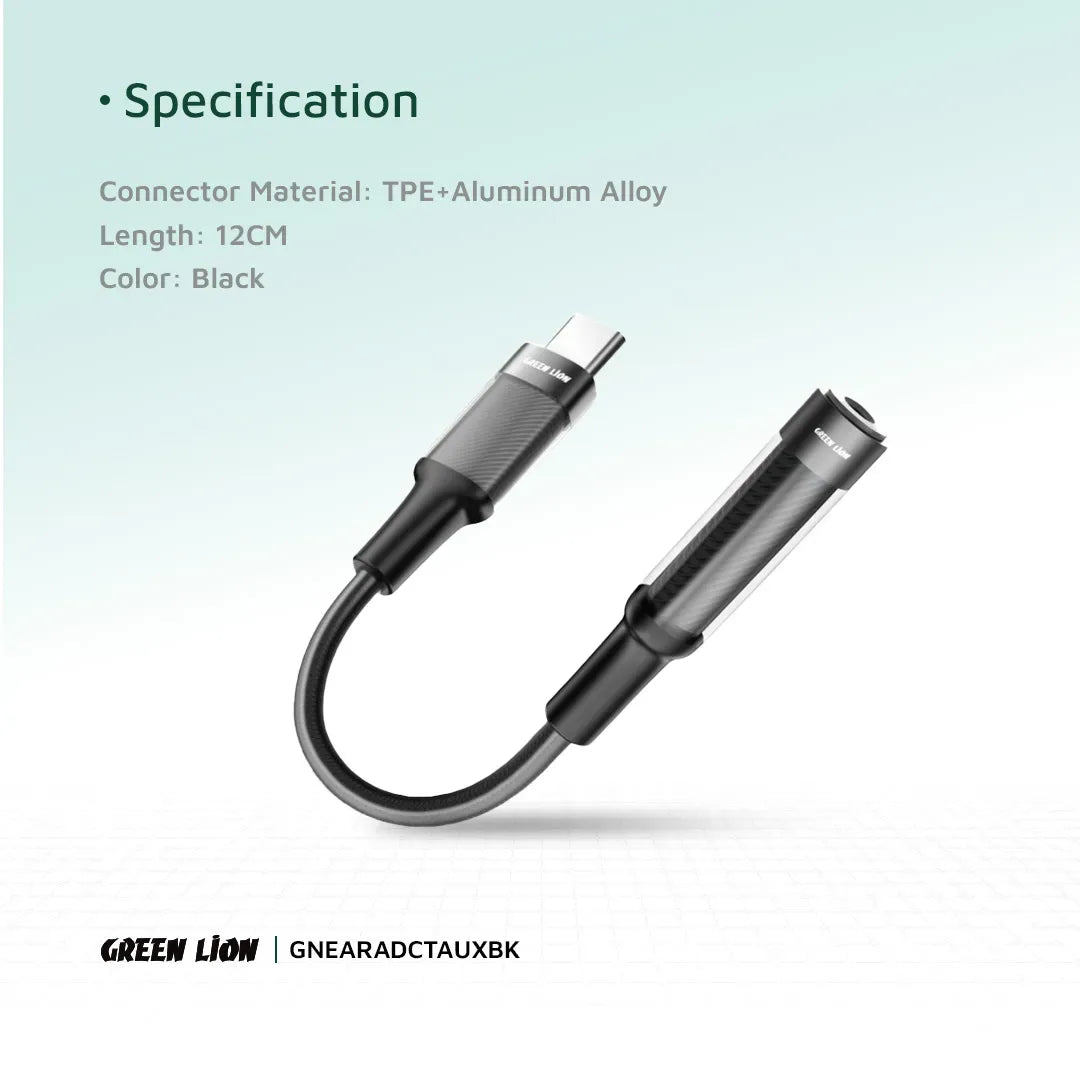 Green Lion Earphone Adapter USB C to 3 5 Aux 12cm Black – image 3