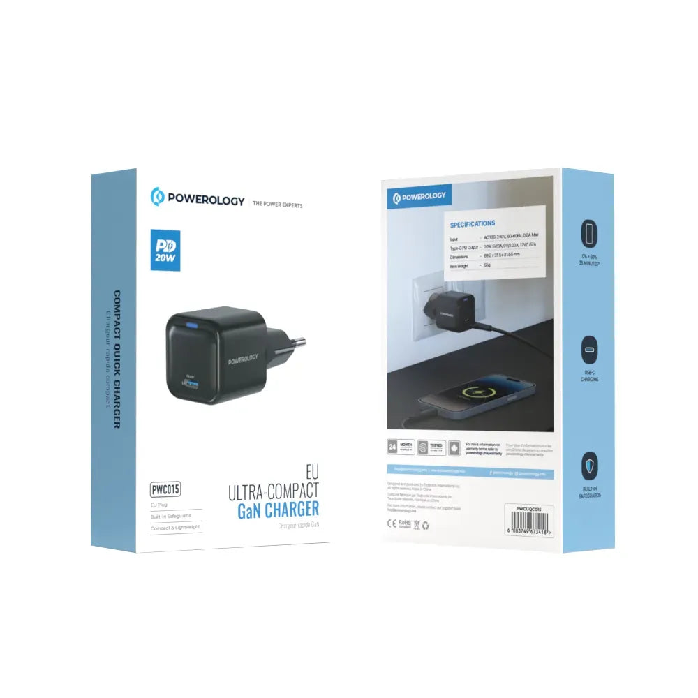 Powerology Ultra Compact Gan Charger PD 20w Eu Black – image 12