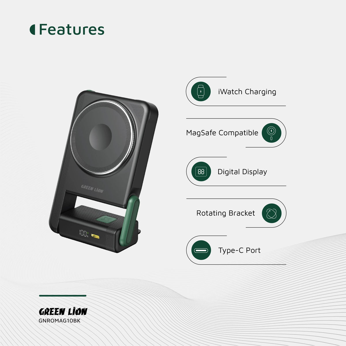 Green Lion Rotex MagSafe 10000mAh Power Bank Black – image 8
