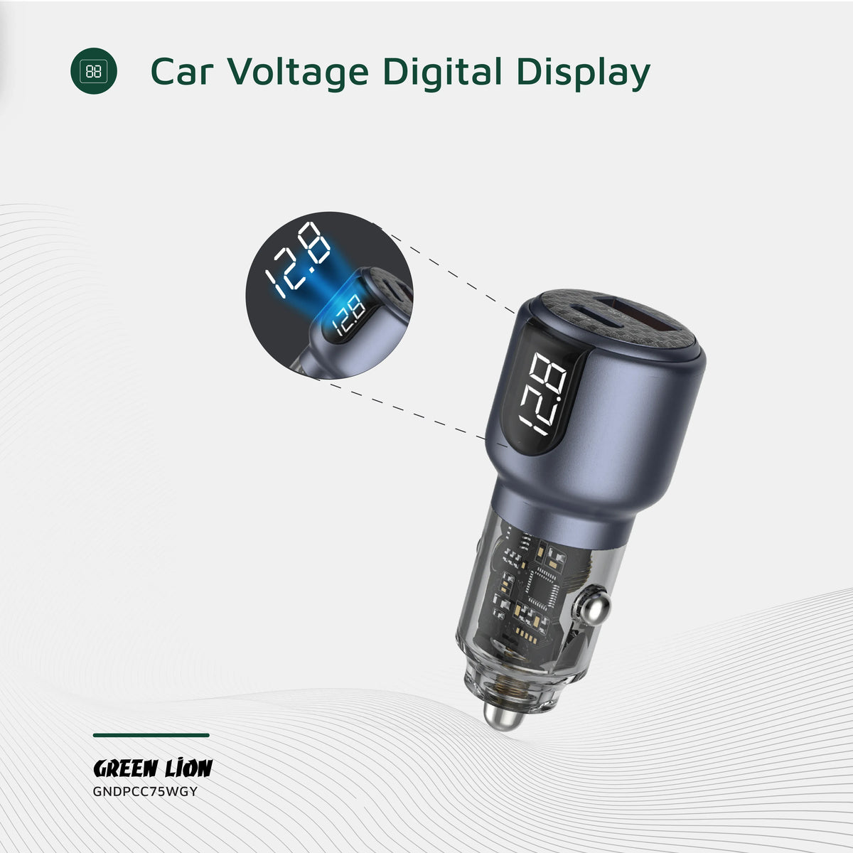 Green Lion Dual Port Car Charger PD+QC 75 W - Grey – image 5