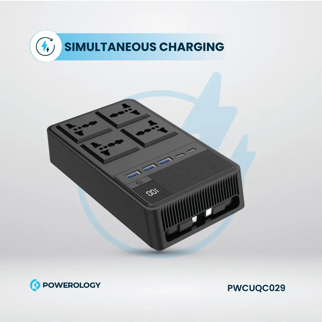 Powerology 2500w 4 AC Power Strip with Built in Retractable Cables Black – image 12