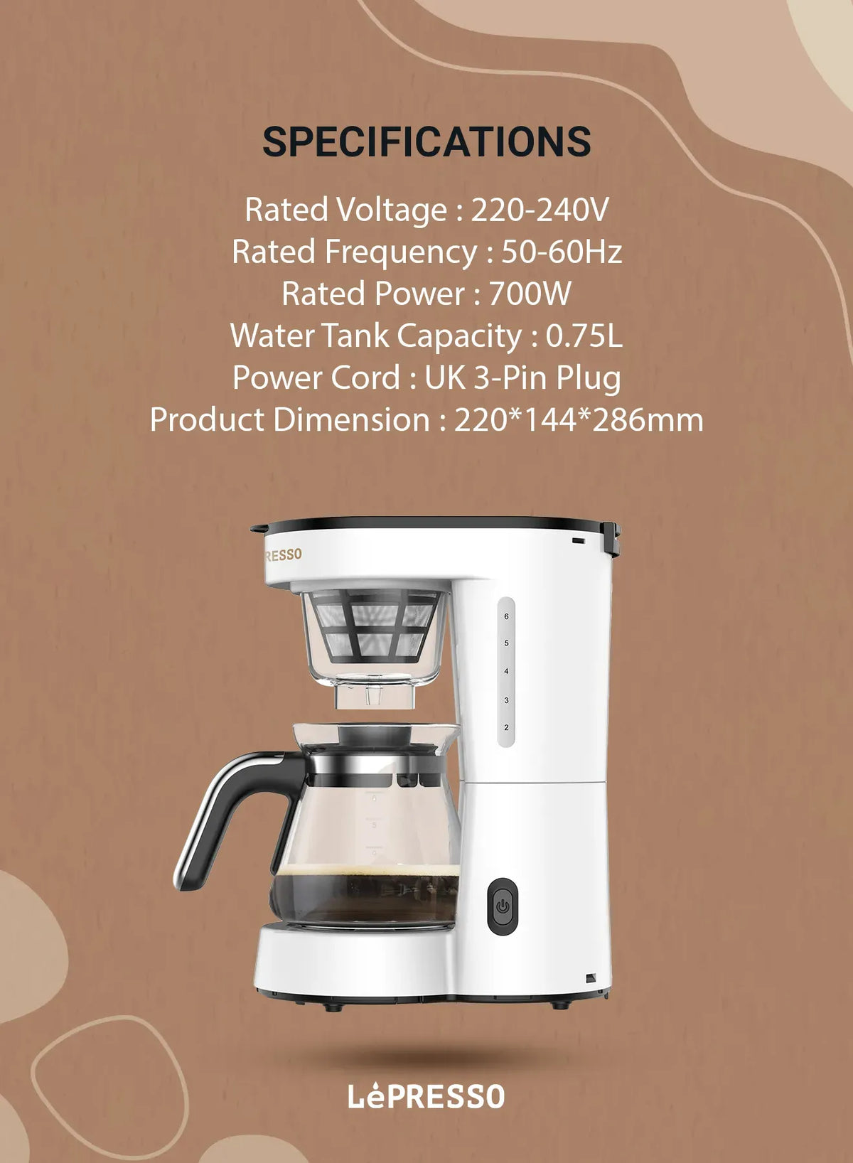 LePresso Drip Coffee Machine Bs Plug 0 75l White – image 6