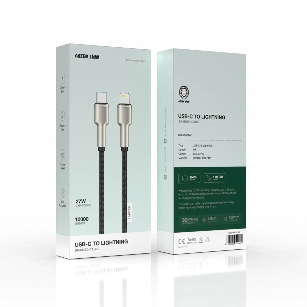 Green Lion USB C to Lightning Braided Cable Black – image 2