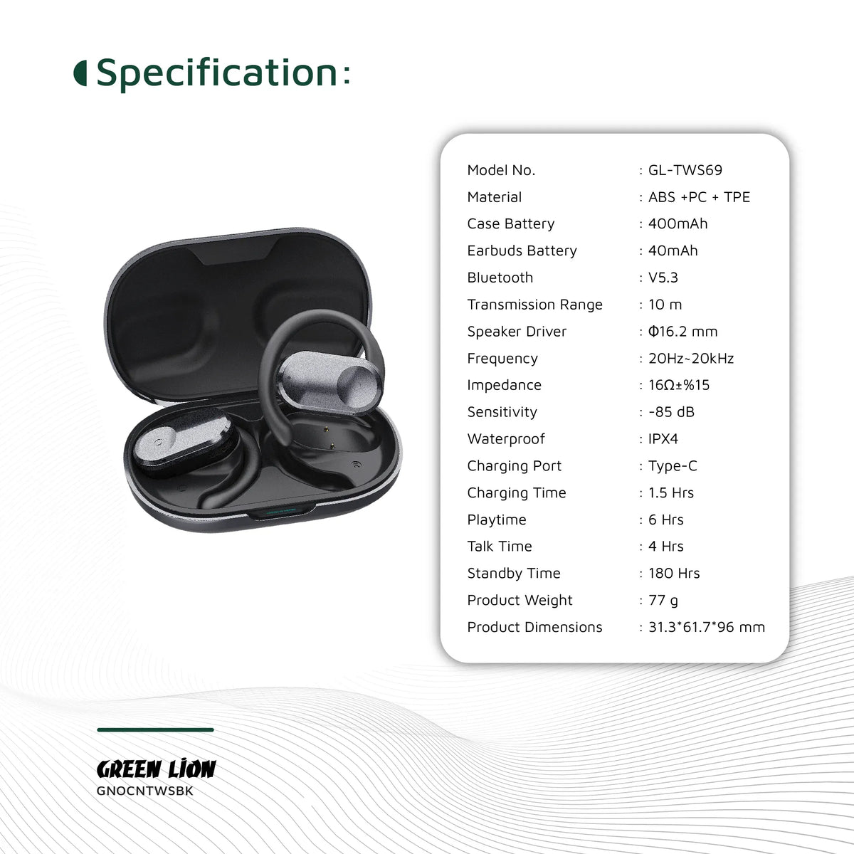 Green Lion Ocean Open Ear Headphones Black – image 8