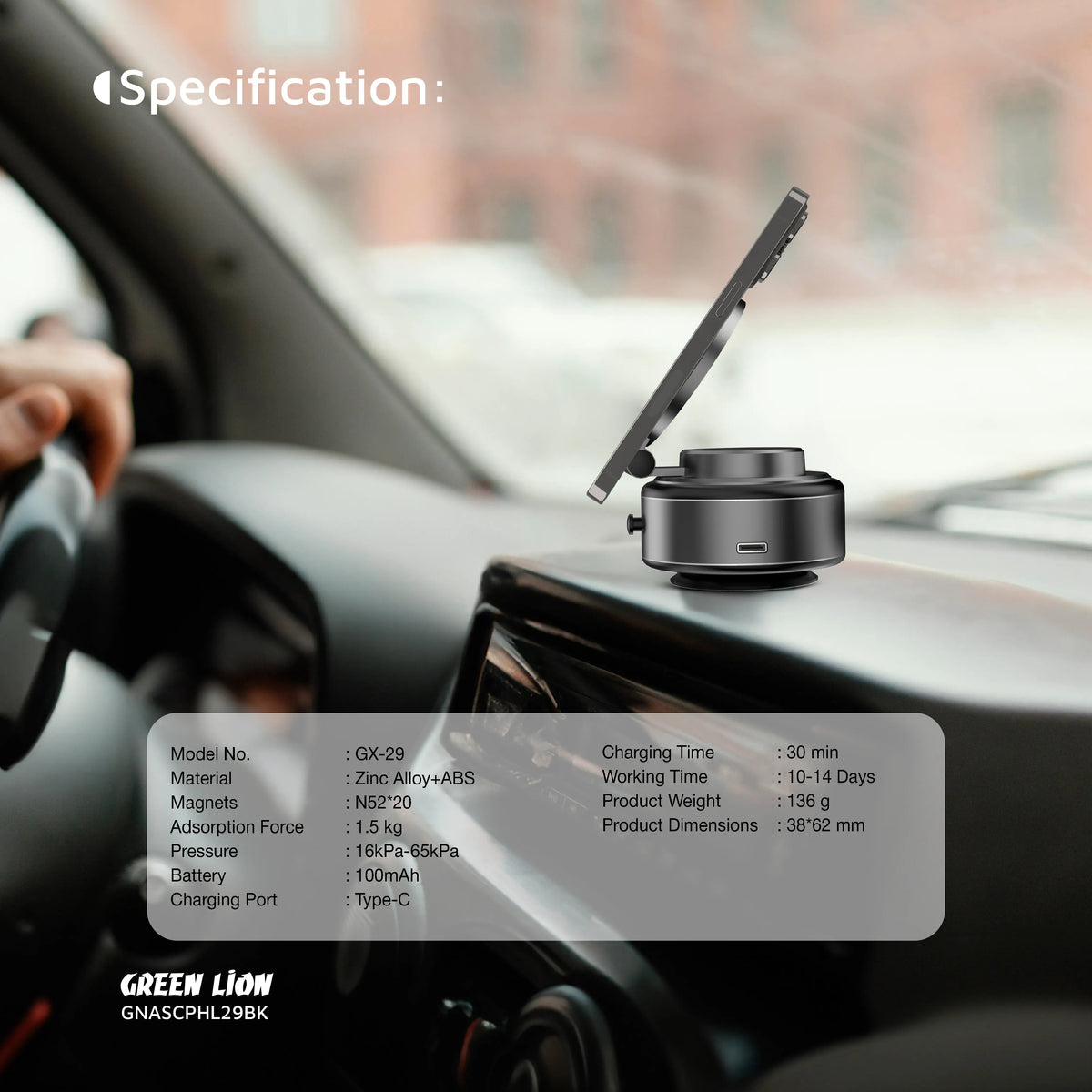 Green Lion Gx 29 Auto Suction Phone Holder Matte Black – image 10