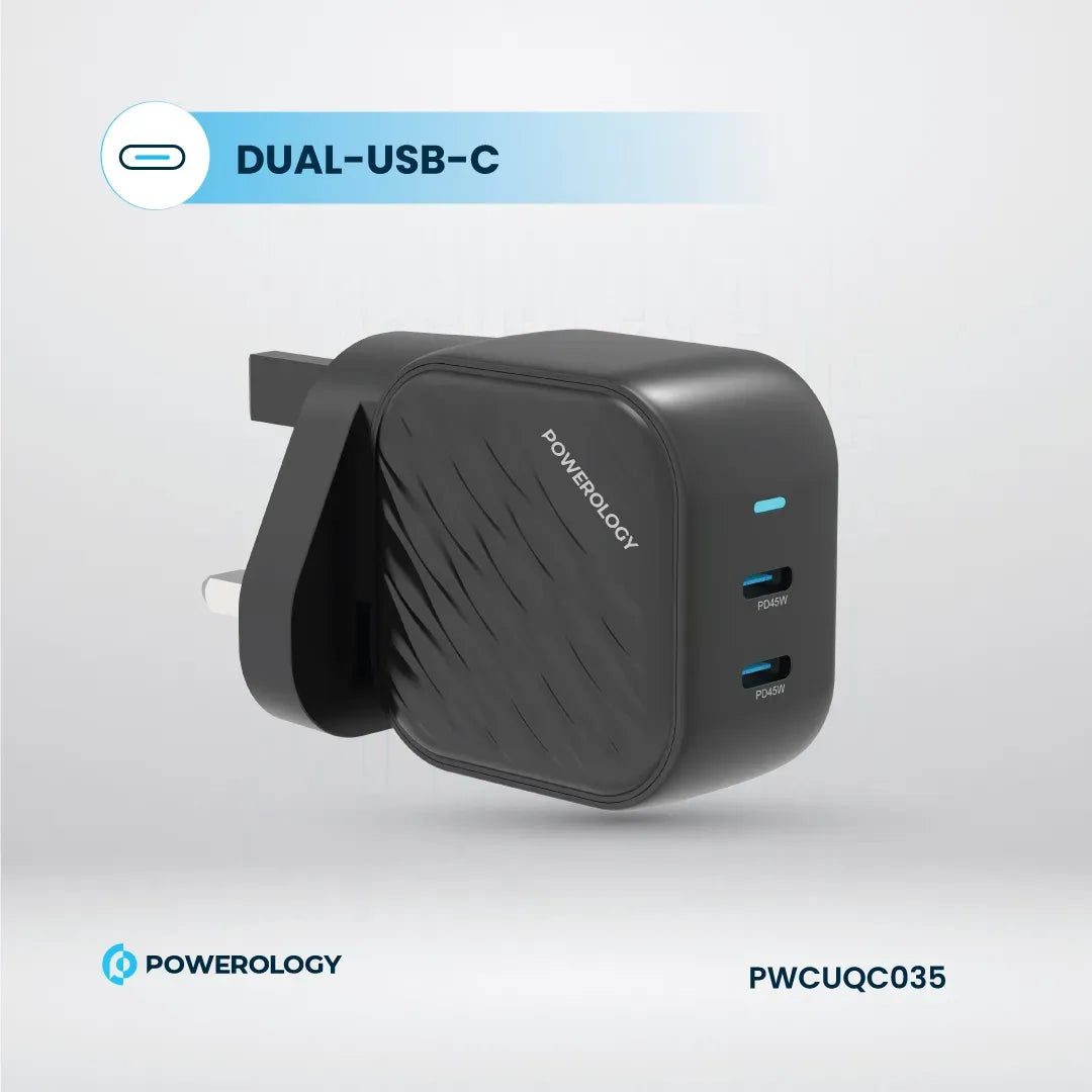 Powerology Gan Dual USB C Wall Charger Black – image 14