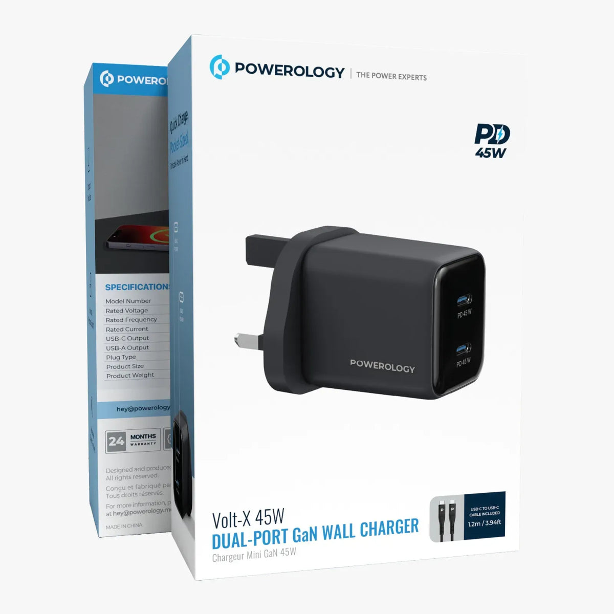 Powerology Volt-X 45 W Dual-Port Ga N Wall Charger Chargeur Mini Ga N 45 W - Black – image 3