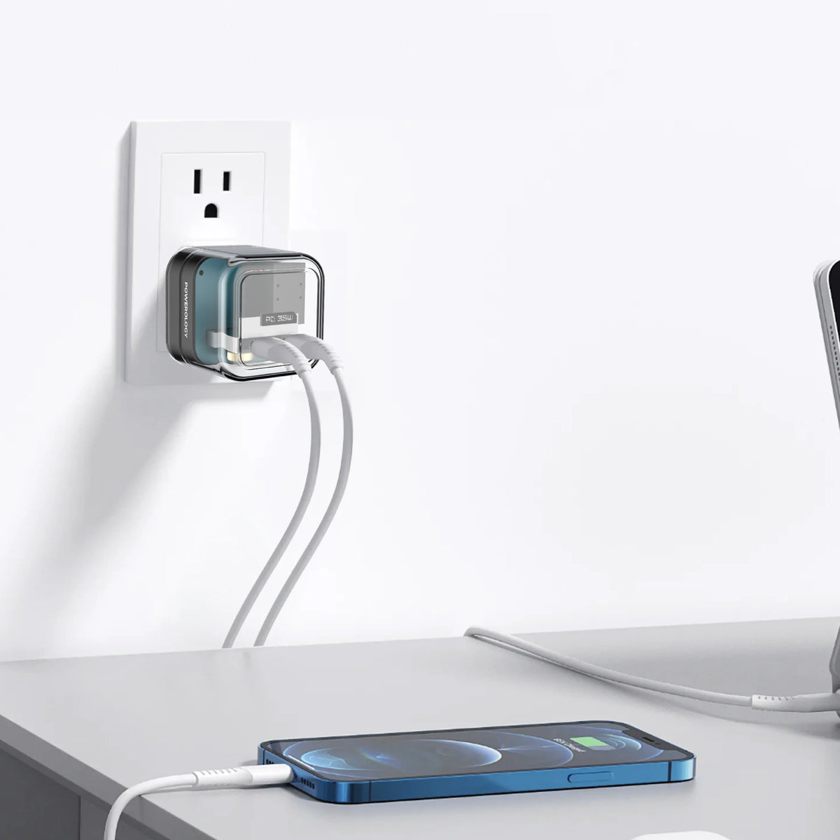 Powerology Crystalline Series Dual PD Gan Charger with Folding Plugs – image 1