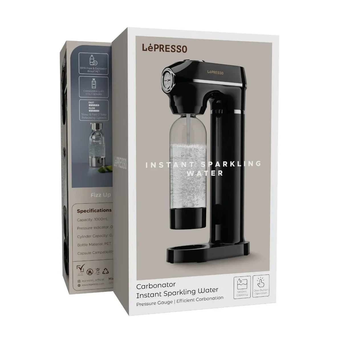 LePresso Carbonator Instant Sparkling Water with Pressure Gauge Efficient Carbonation Black – image 16