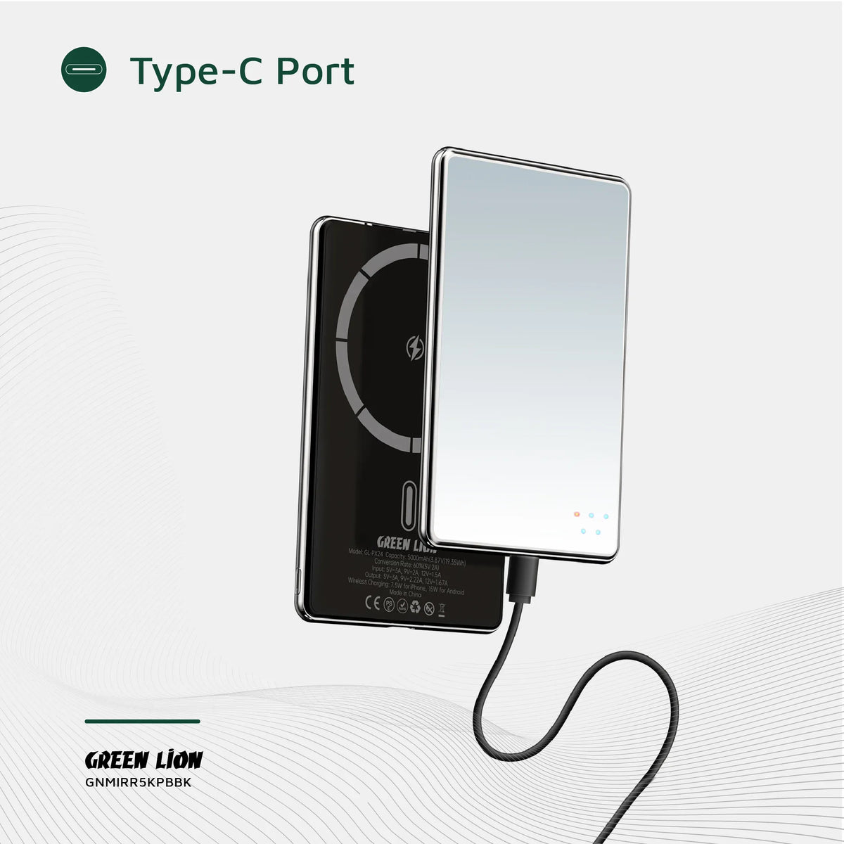 Green Lion Mirror Design 5000mAh Power Bank Black – image 7