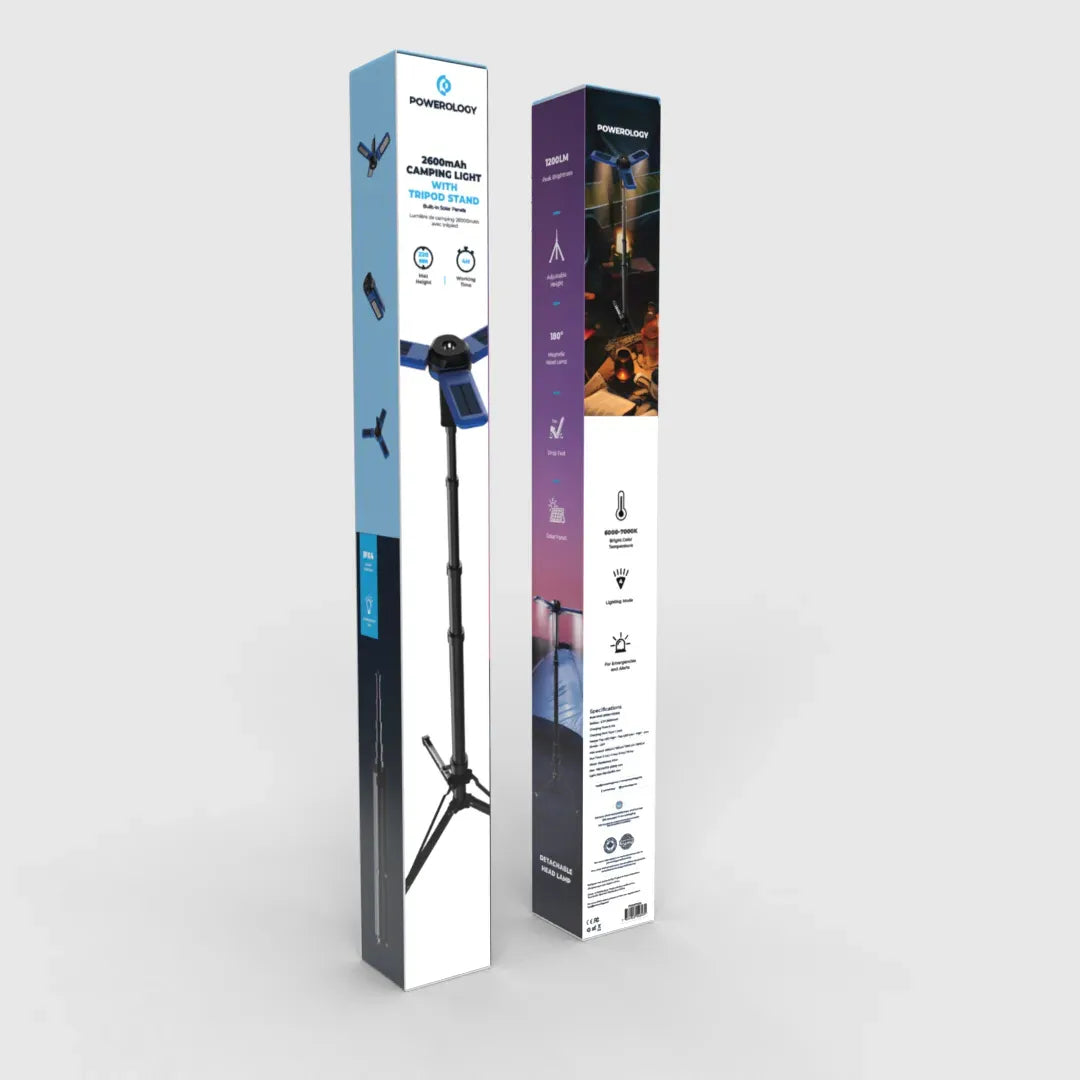 Powerology Camping Solar Foldable Tripod LED Light Ipx4 3 7v 2600mAh Blue – image 3