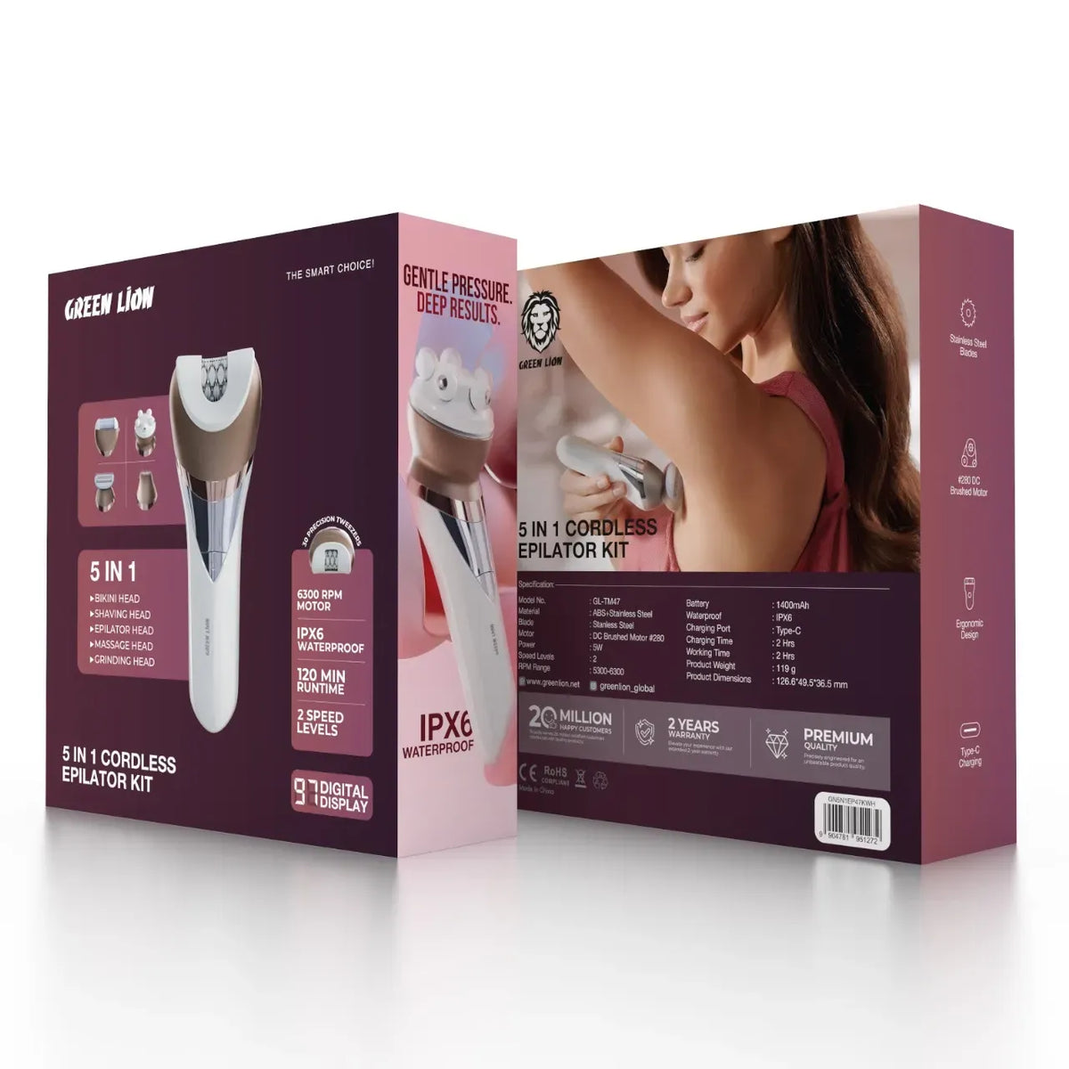 Green Lion 5 in 1 Cordless Epilator Kit White – image 5