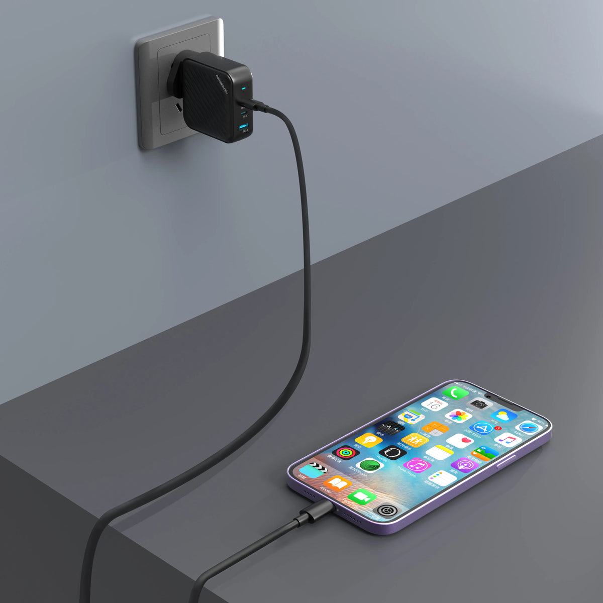 Powerology 140w PD QC 2xusb C and 1xusb A Gan Charger Uk Black – image 16