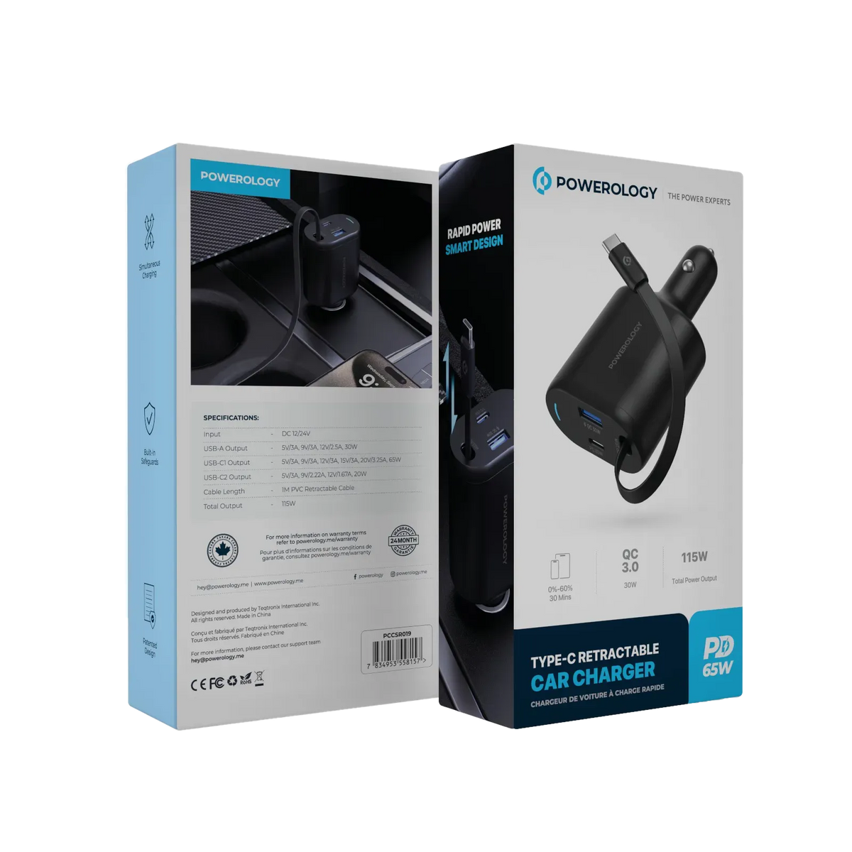 Powerology Type C Retractable Car Charger 103w Black – image 13