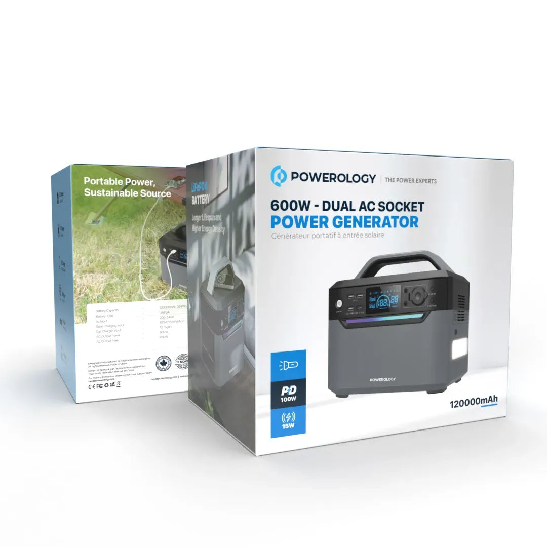 Powerology 120000mAh Portable Power Generator Fast Charging 384wh 600w Black – image 4