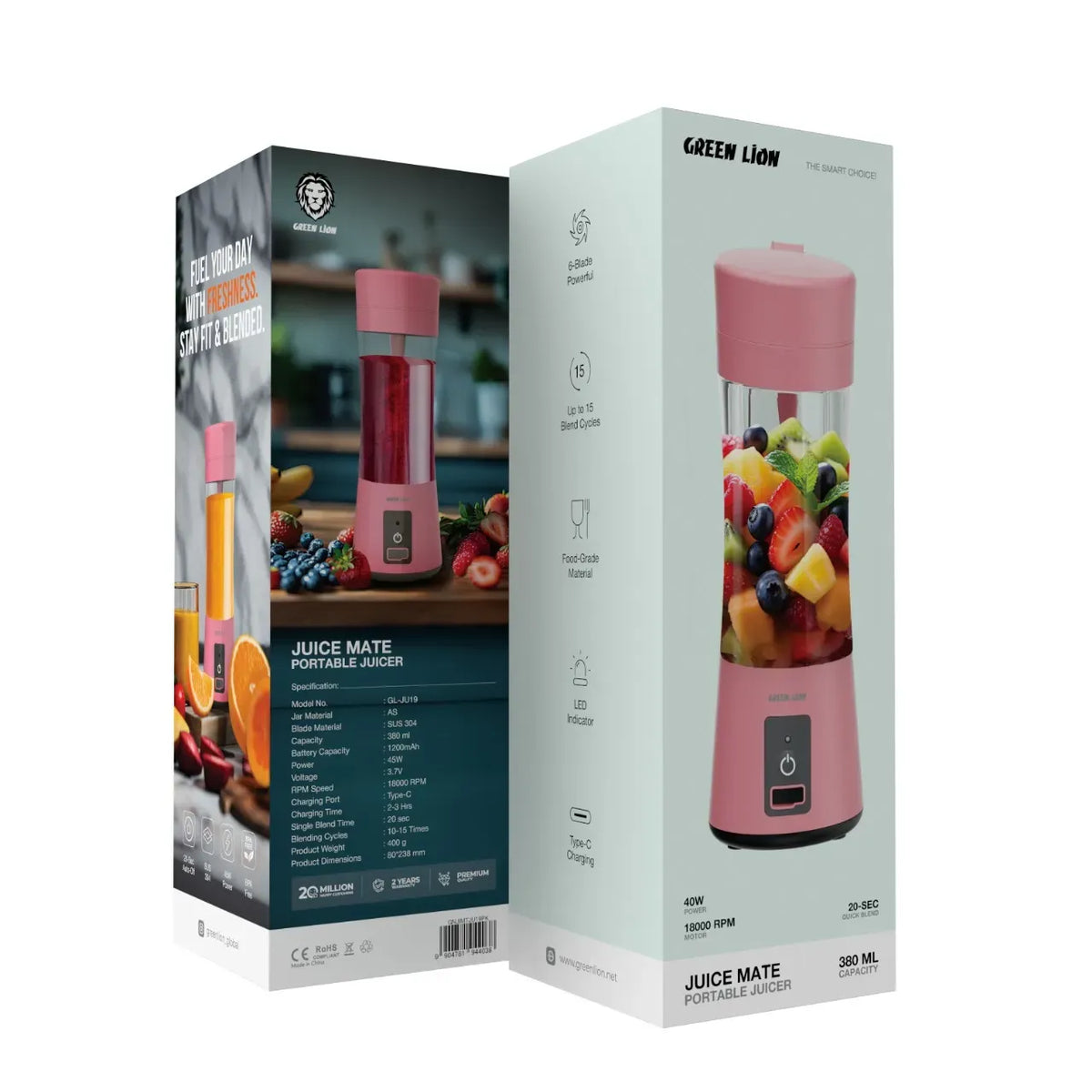 Green Lion Juice Mate Portable Juicer 380 ml - Pink – image 8