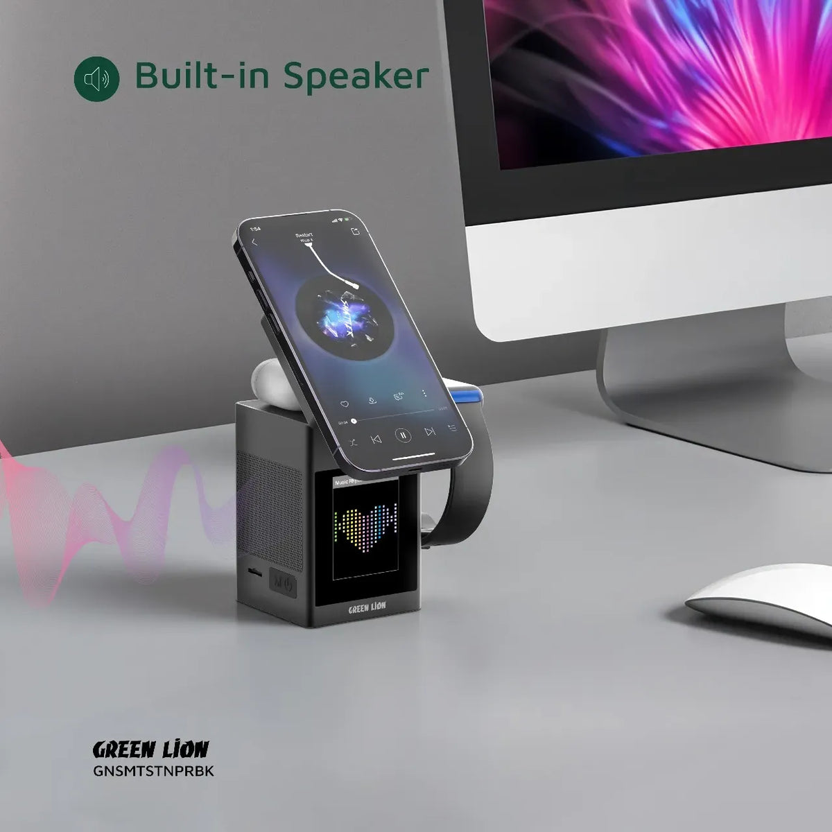 Green Lion Smart Station Pro LCD Display Wireless Charger with Speaker Black – image 14