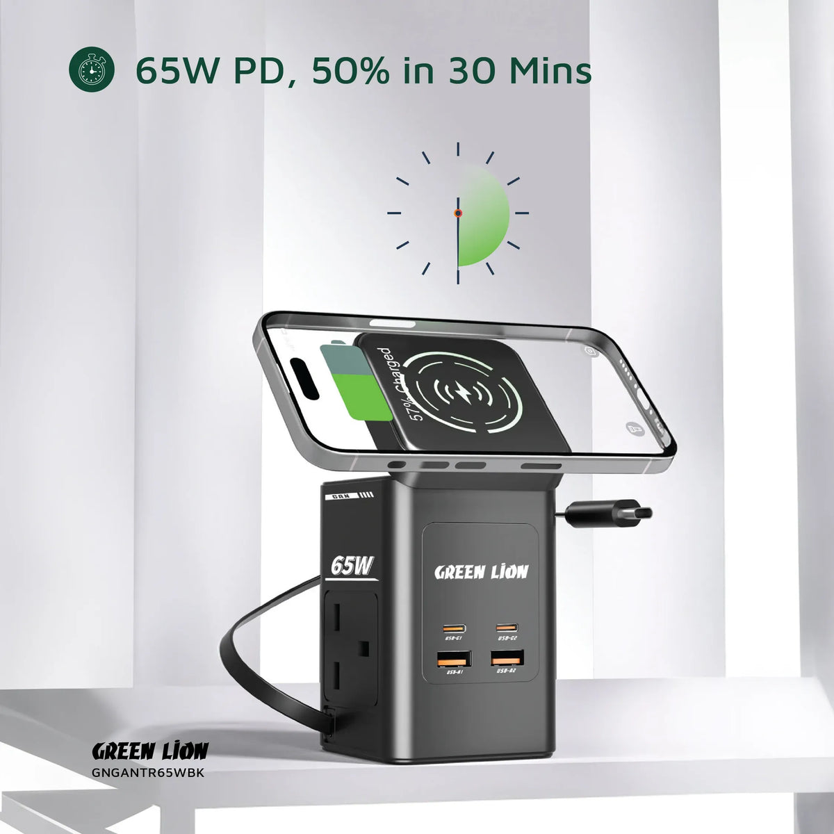 Green Lion Gan 65w Multi Port Travel Adapter Black – image 6