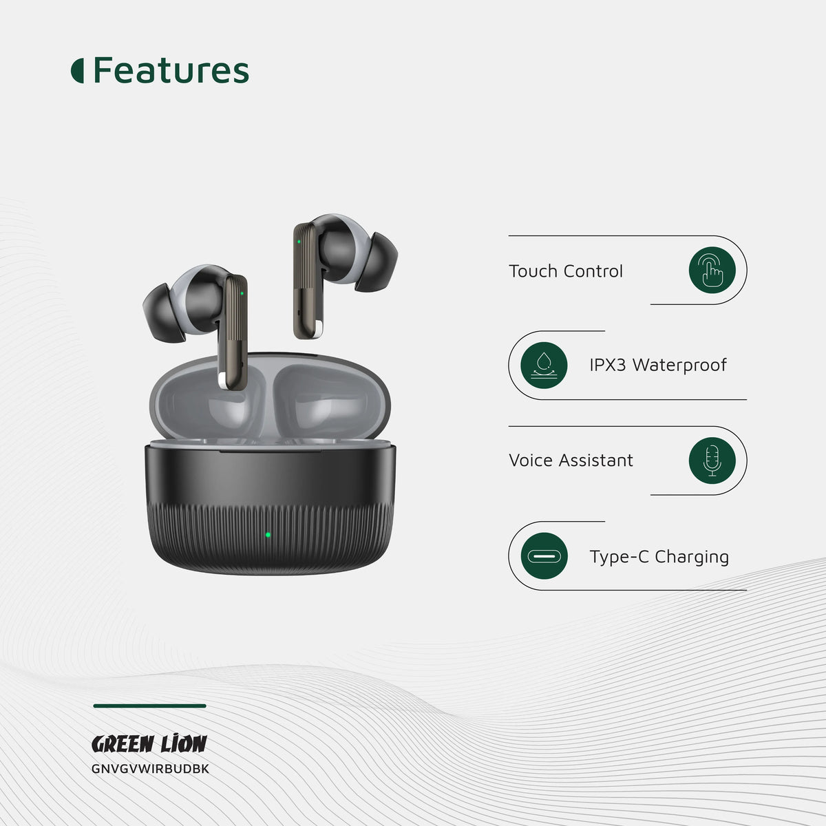 Green Lion Vancouver Wireless Earbuds - Black – image 8