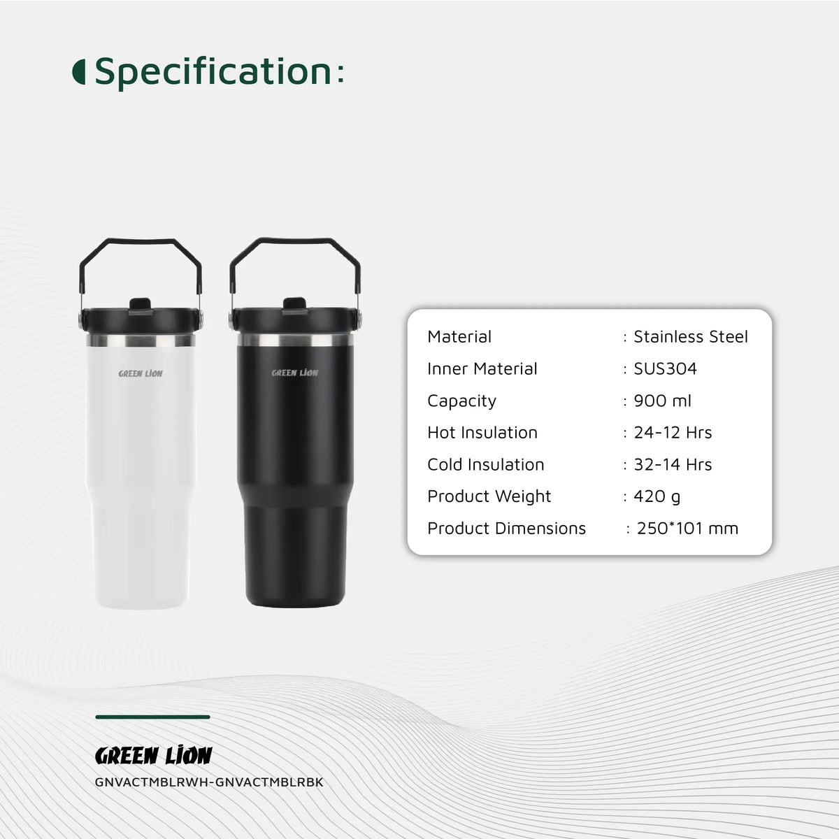 Green Lion Vacuum Tumbler 900 ml - Black – image 7
