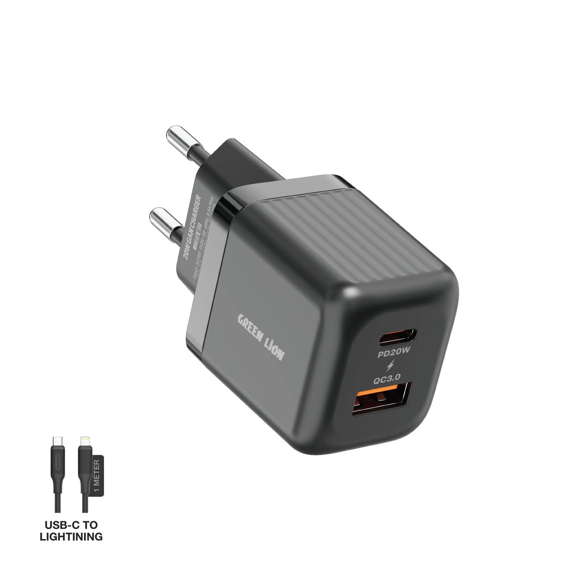 Green Lion Ultra Compact Ga NWall Charger EUPin Cto LPD 20 W+QC 3.0 - Black – image 2