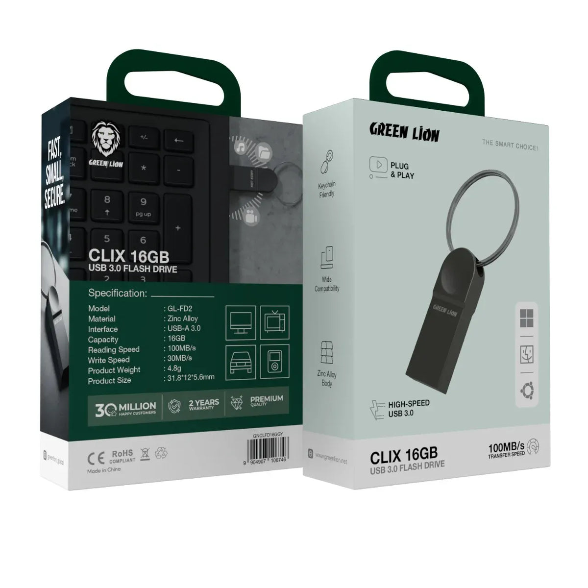 Green Lion CLIX 16 GBUSB 3.0 Flash Drive - Gray – image 2