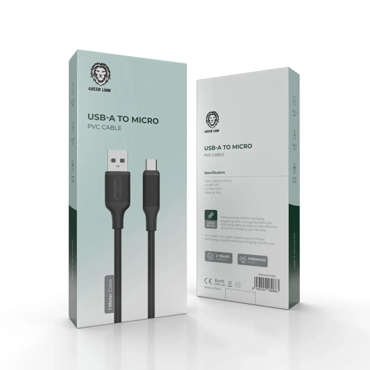 Green Lion USB A to Micro USB Pvc Cable 1m 2 4a Black – image 5