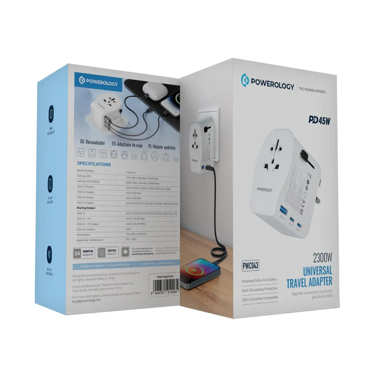 Powerology Universal Travel Adapter 2300w White – image 3