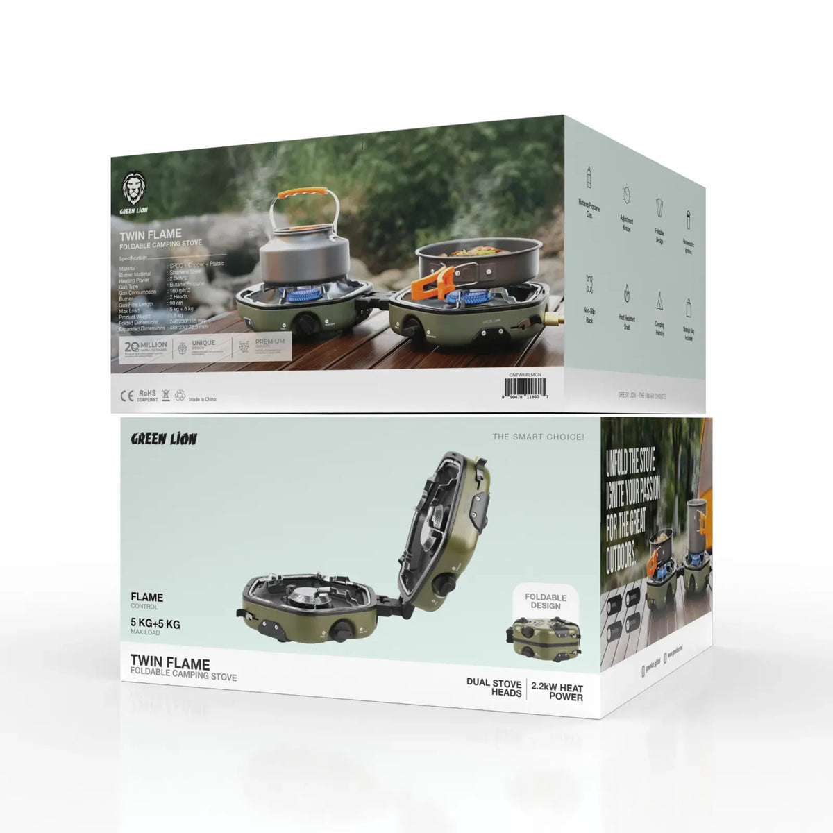 Green Lion Twin Flame Foldable Camping Stove Green – image 3