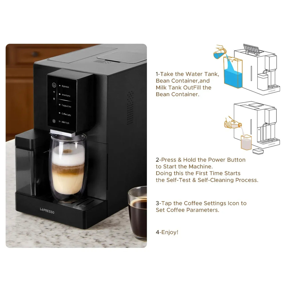 Lepresso Automatic Coffee Machine with Mobile App - Black – image 10