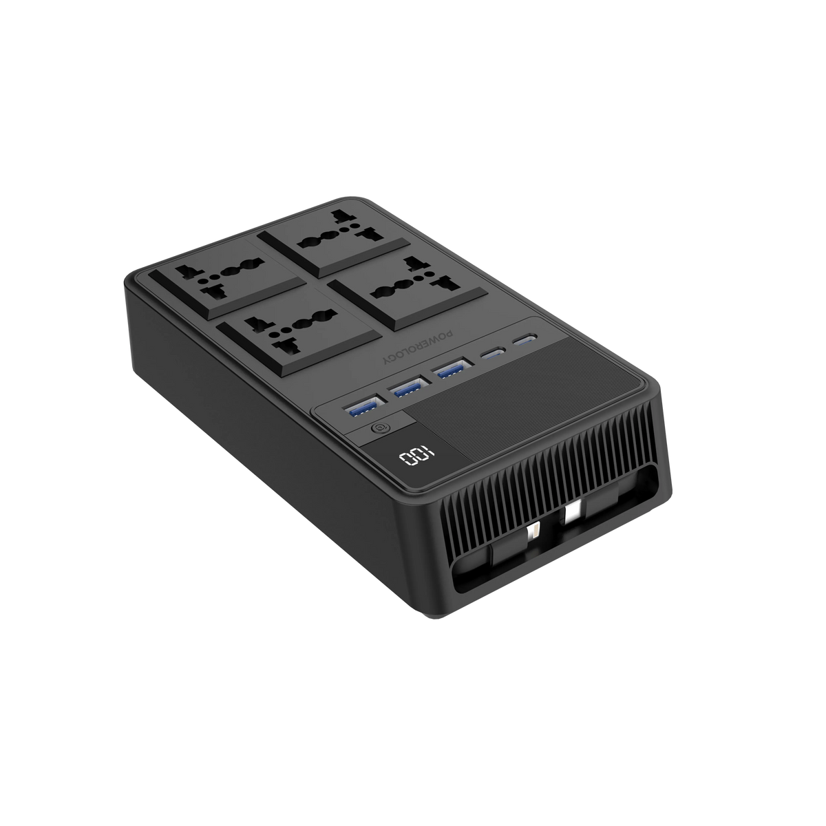 Powerology 2500w 4 AC Power Strip with Built in Retractable Cables Black – image 17