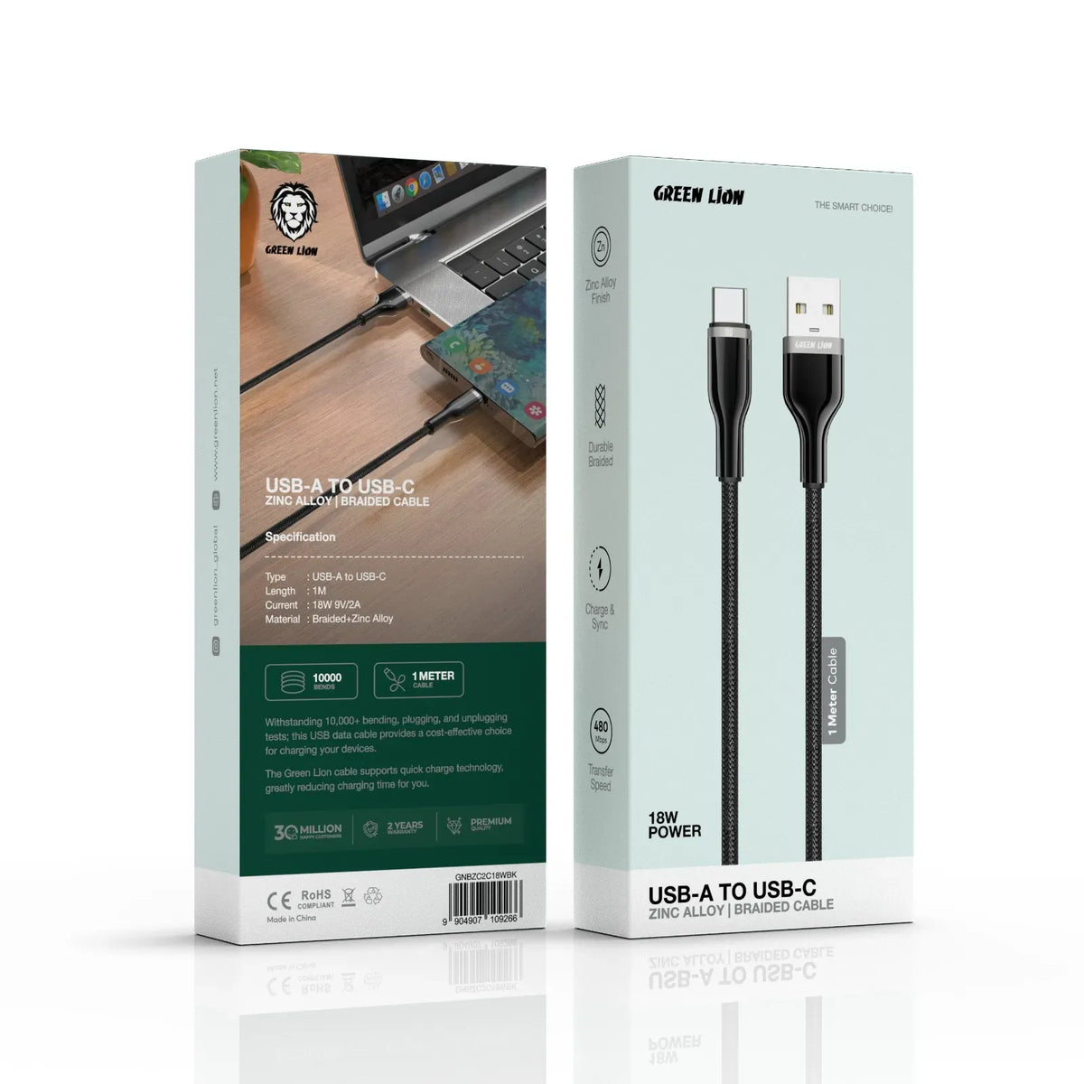 Green Lion USB A to USB C Zinc Alloy Braided Cable Black – image 3