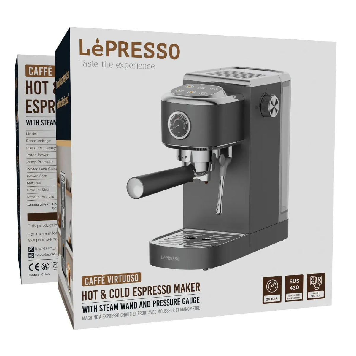 LePresso Hot Cold Espresso Maker with Steam Wand and Pressure Gauge Gray – image 5