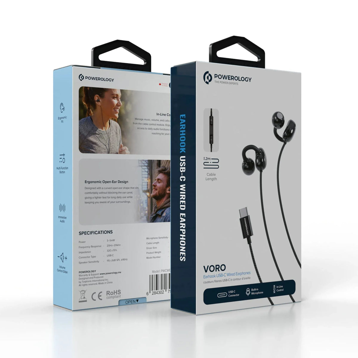 Powerology Voro Earhook USB-C Wired Earphones - Black – image 3