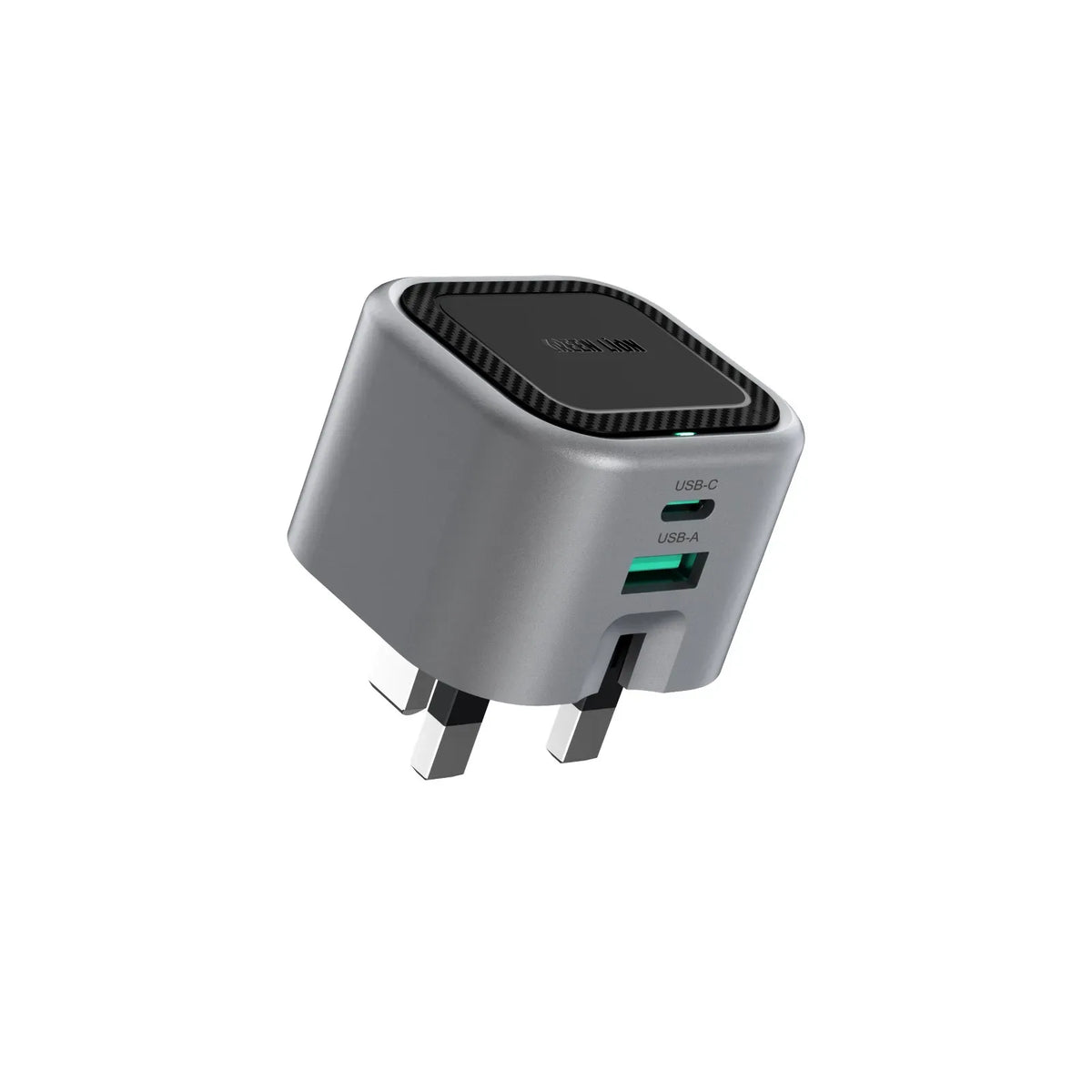Green Lion Premium Series UKPlug Wall Charger-2 Port, PD 35 W,Cto CCable - Gray