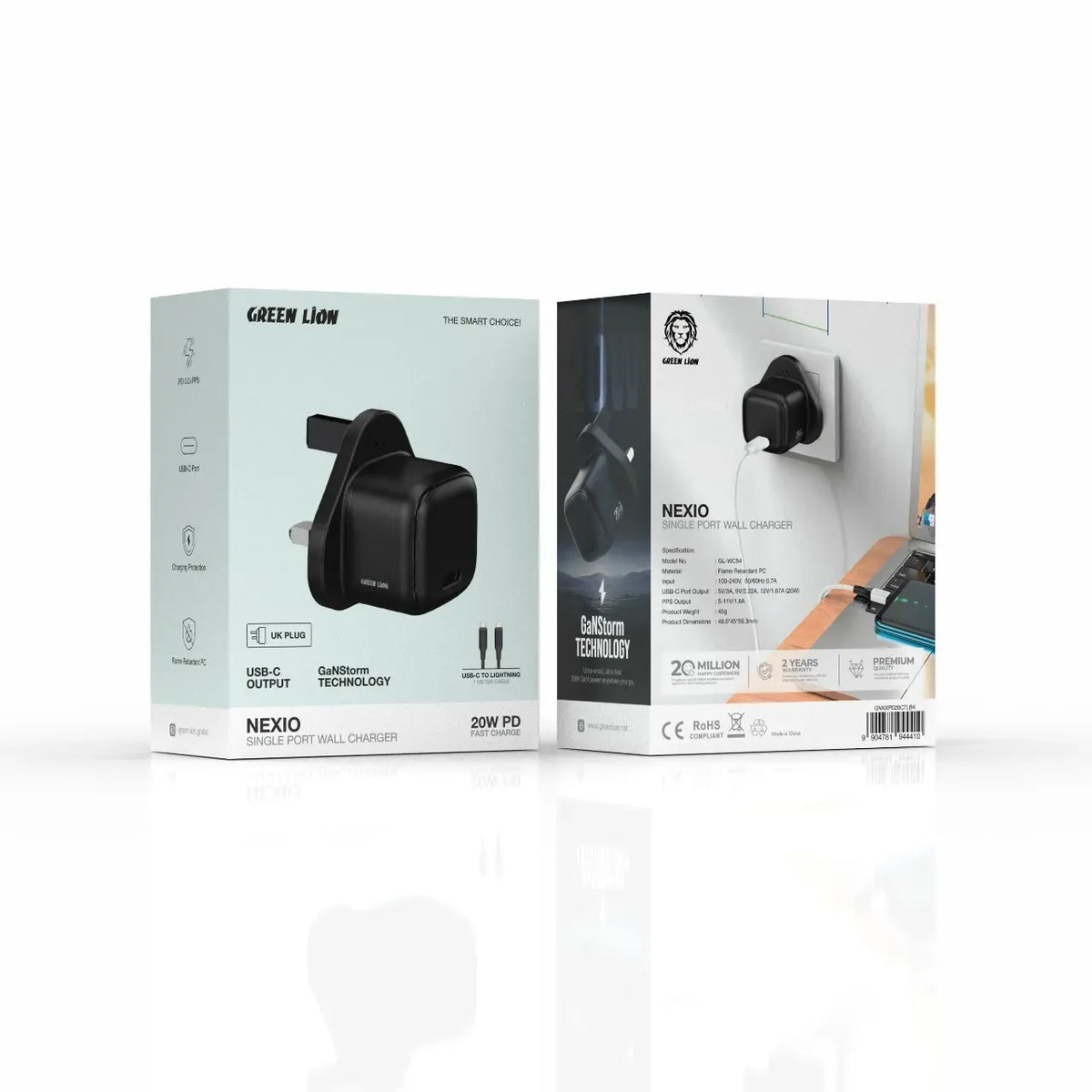 Green Lion NEXIOSingle Port Wall Charger UKPlug 20 W 1 C CTo L - Black – image 2