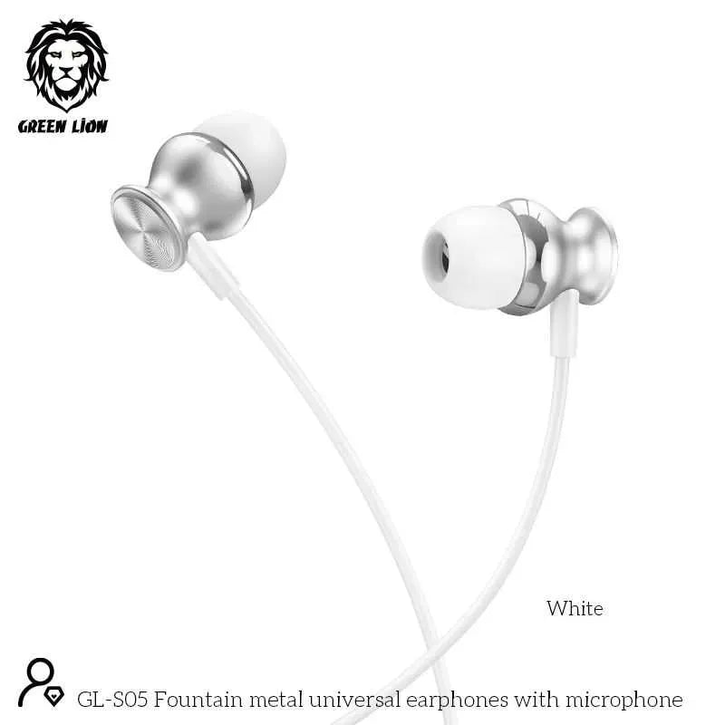 Green Lion Metal Earphone - White