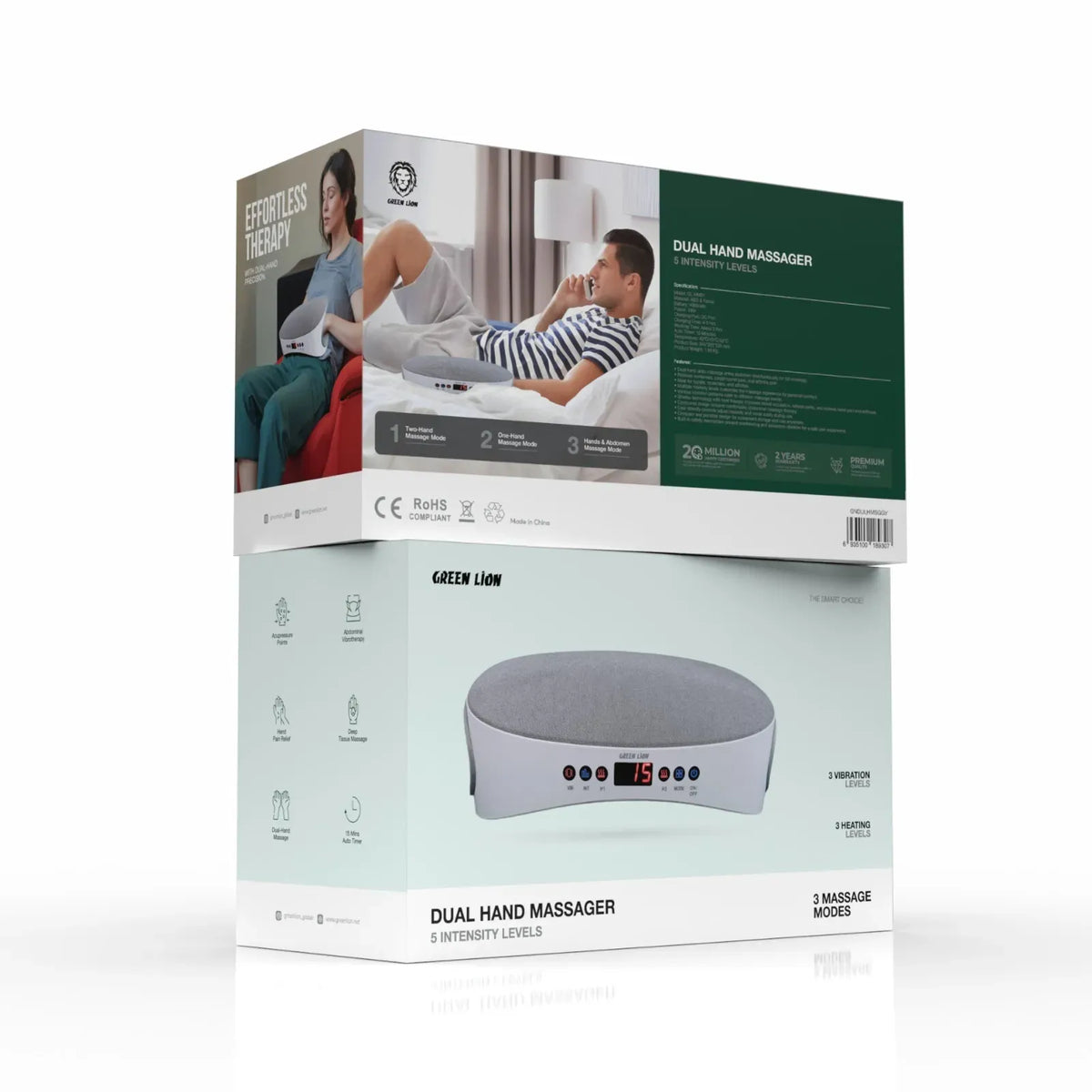 Green Lion Dual Hand Massager 5 Intensity Levels - White – image 2