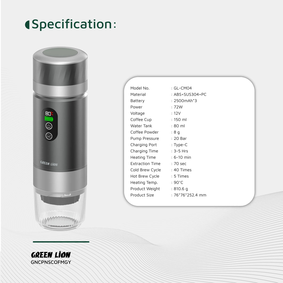 Green Lion Campinas Portable Coffee Maker 80 m L - Gray – image 5