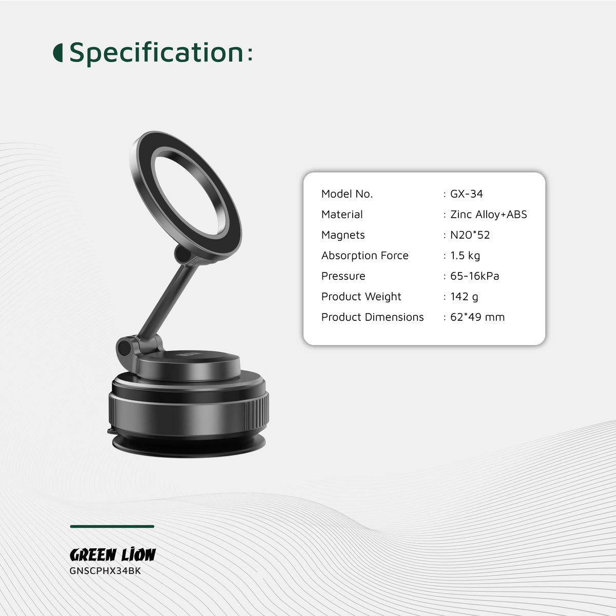 Green Lion Gx 34 Suction Phone Holder Black – image 11